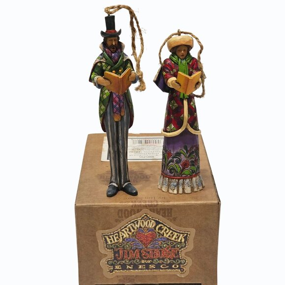 Jim Shore Heartwood Creek Victorian Carolers Christmas Ornament Pair w Box 2006 - Picture 1 of 16